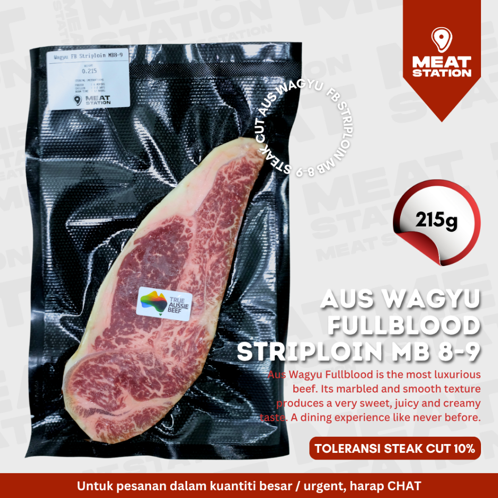 

AUS Wagyu Fullblood Striploin MB 8-9 215g / Beef Steak Cut / Beef Import