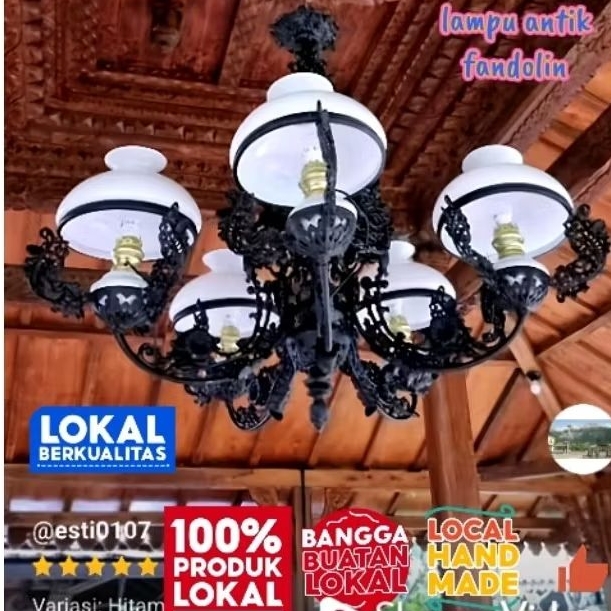 lampu gantung antik FANDOLIN klasik cabang 5 berkualitas gratis packing kayu bergaransi