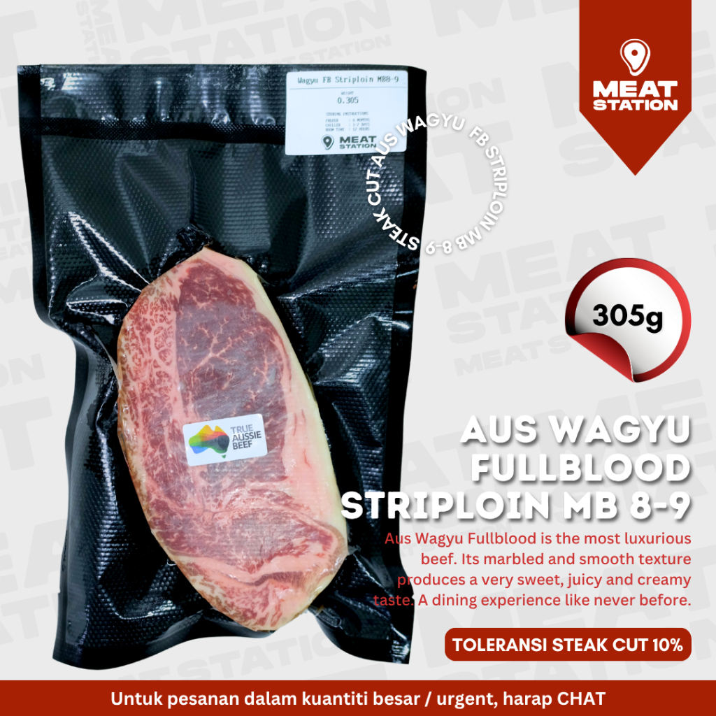 

AUS Wagyu Fullblood Striploin MB 8-9 305g / Beef Steak / Beef Import