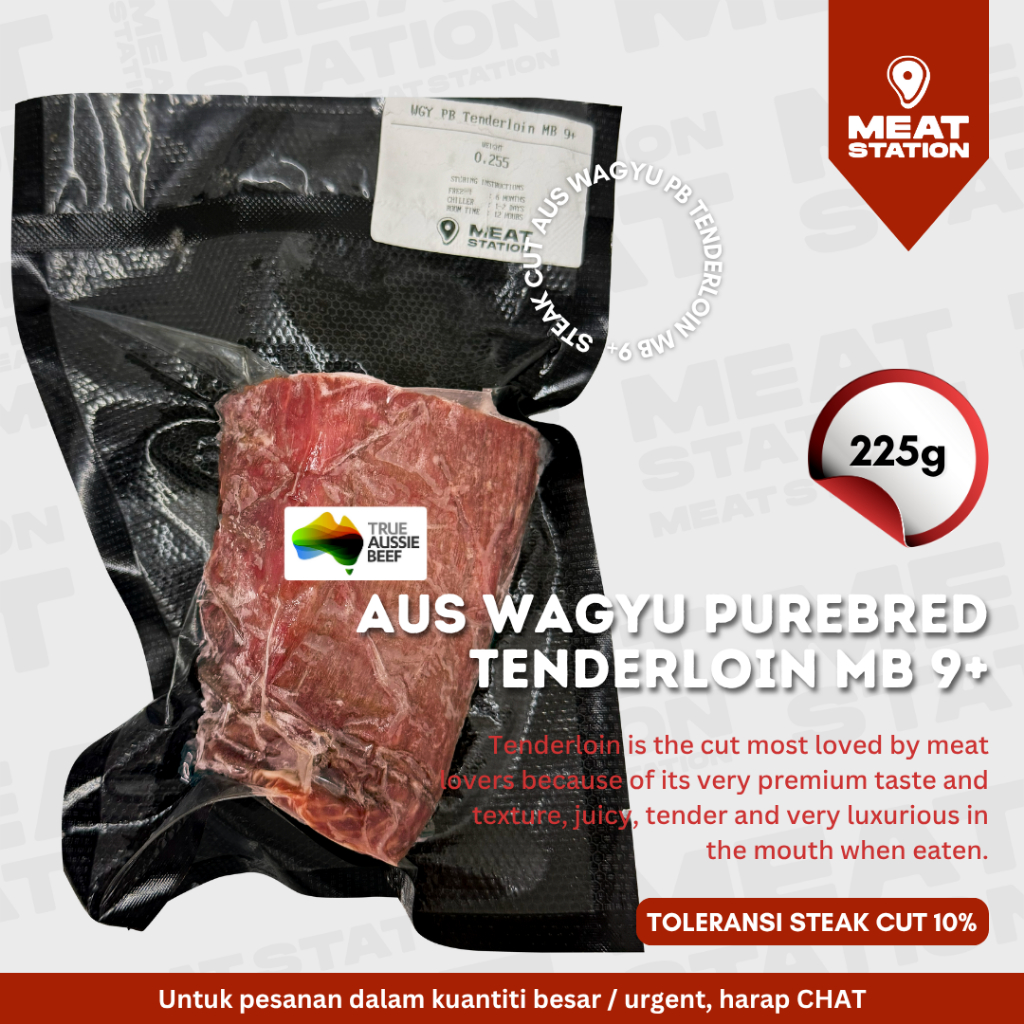 

AUS Wagyu Purebred Tenderloin MB 9+ 225g / Beef Steak Cut / Beef Import