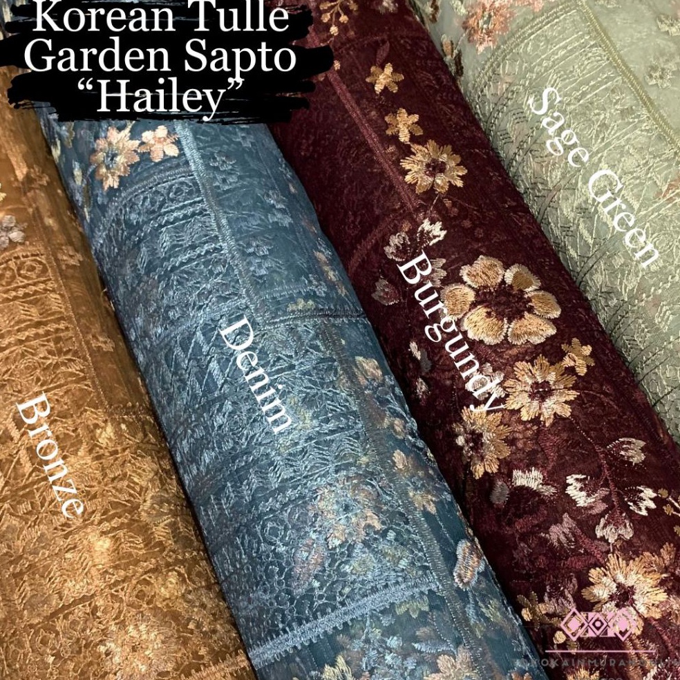 KODE V68B Kain Tille Brokat Kebaya Motif HAILEY NEW 225 Bordir Payet Premium Tulle Meteran Mewah
