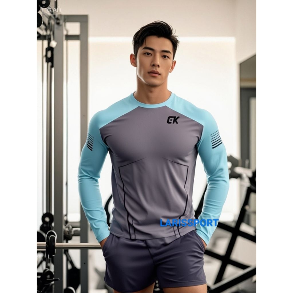 Kaos Olahraga Pria Lengan Panjang Kaos Gym Running Joging Premium Lengan Panjang Jersey Sepedah gowe