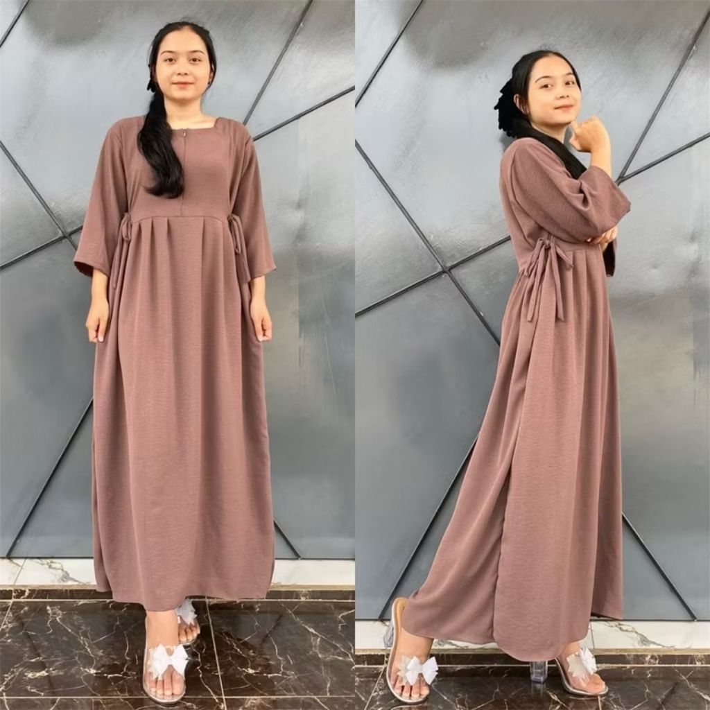 Miranda Dress Tangan 3/4 Midi Dress Crinkle Airflow Busui Jumbo Daster Crinkle Airflow Chibi