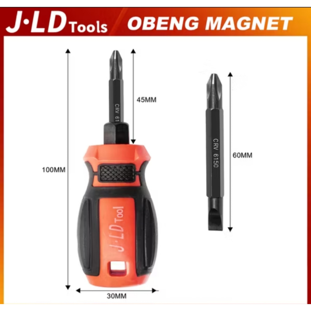 JLD Obeng Bolak Balik Pendek Magnet - Obeng cebol Plus minus