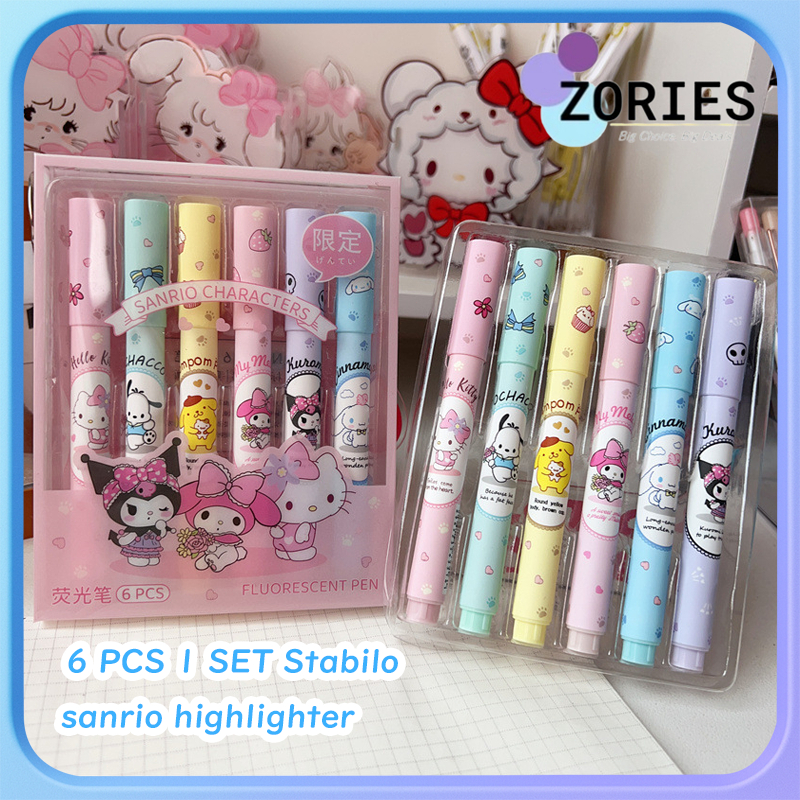 

【】6 PCS 1 set Stabilo sanrio highlighter/ Stabilo pastel color cute penanda pewarna
