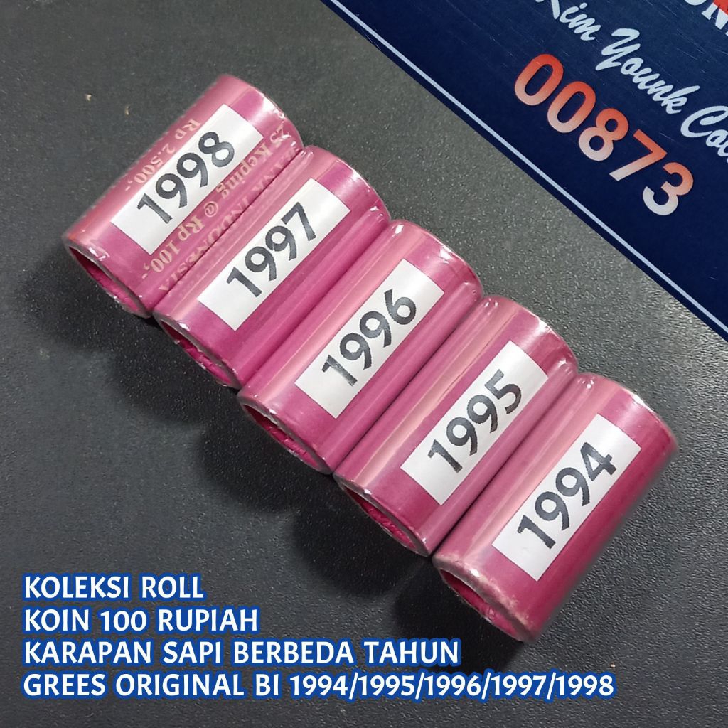 UKI006Coin 100 Rupiah Karapan Sapi Berbeda Thn 94/95/96/97/98 Total 5 Roll Asli Original Lustre