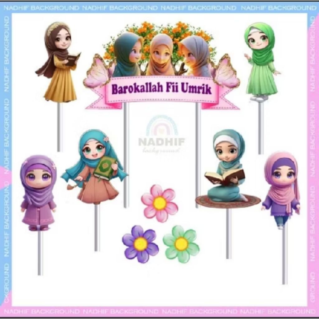 

topper kue anak solehah/topper karakter muslim/hiasan kue ulang tahun/topper muslim fullstik