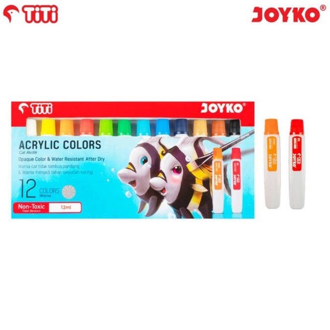

KODE P44P JOYKO TITI 12 ACRYLIC COLORS CAT AKRILIK 12 WARNA JOYKO PRAKARYA LUKIS ACC12ML12