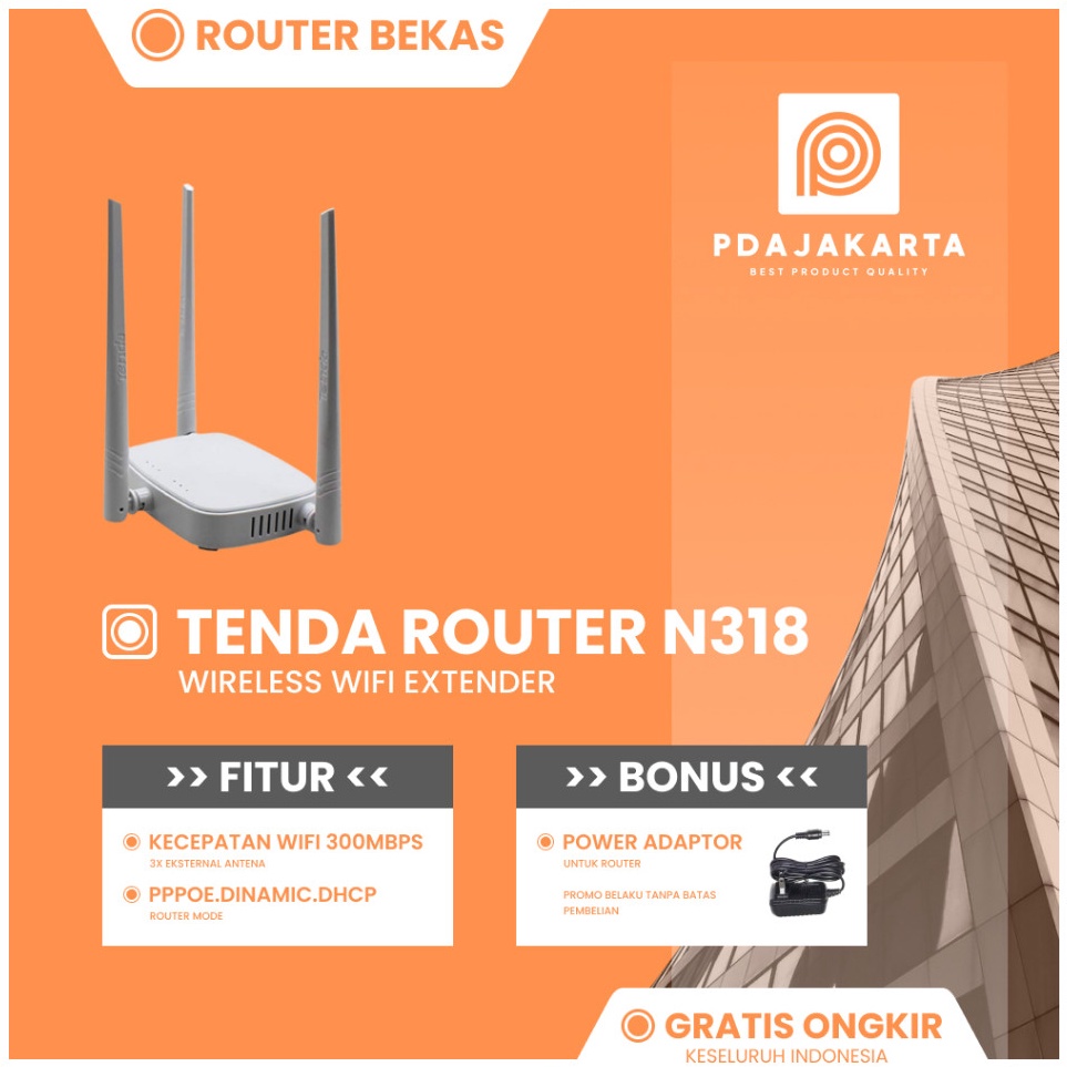Router Tenda N318 Wiresless Router WiFi 3Mbps 3 Antenna Bekas Original