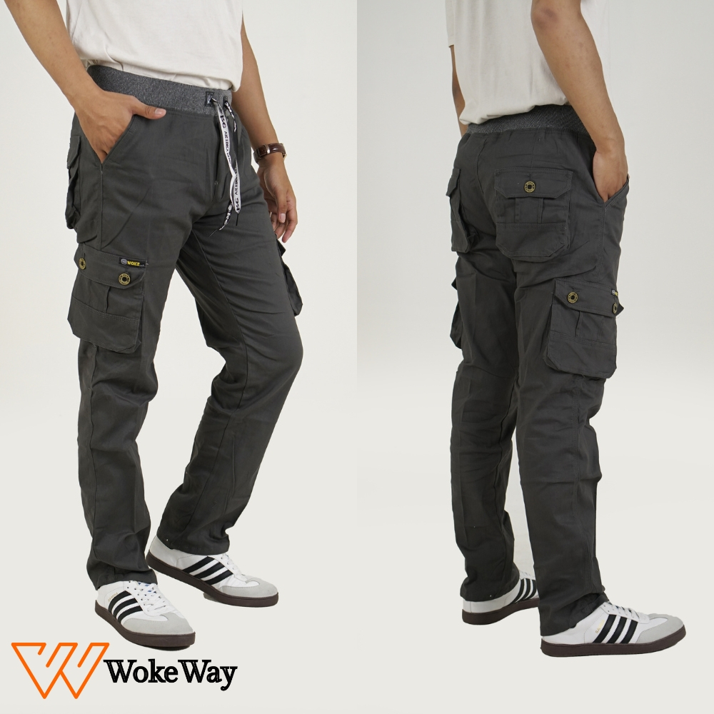FAVORIT Woke - Celana Cargo Panjang Pria Twill Stretch