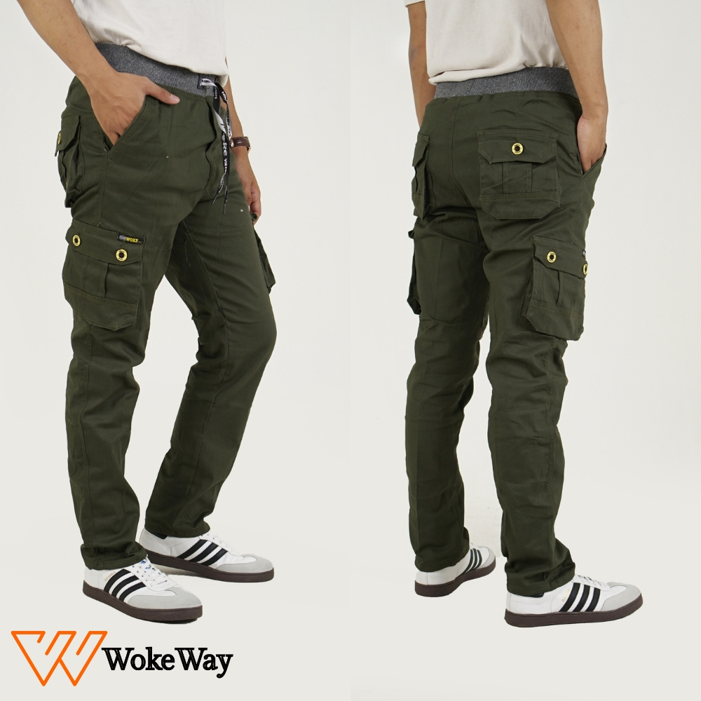 new arrival woke - celana cargo panjang pria twill stretch