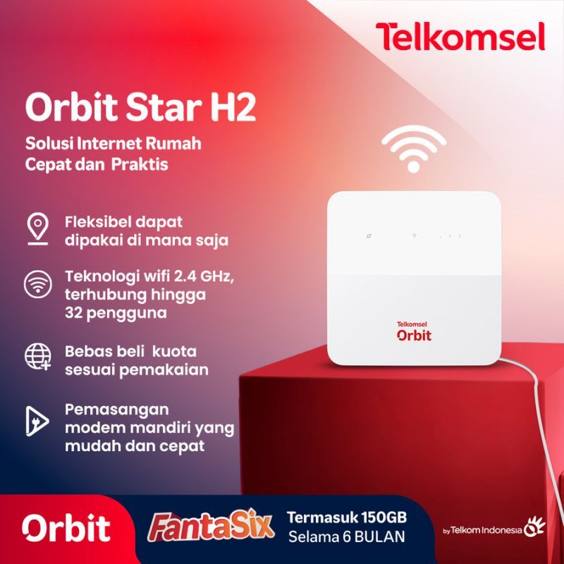 Telkomsel Orbit Star H2 – Huawei B320 – 4G LTE Home Router – Bonus Kuota 150GB – Free Antena