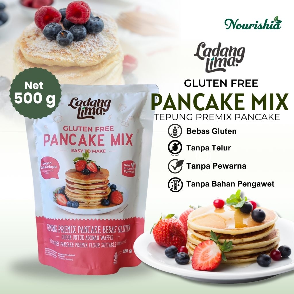 

Tepung Pancake Mix LADANG LIMA 100% Gluten Free Tanpa Pemanis dan Pengawet Buatan