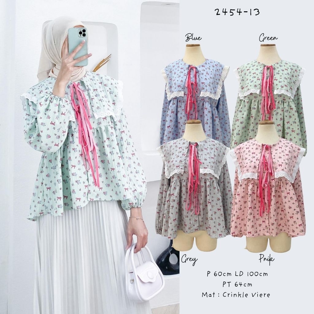 Meccaniya K11-Thessa Coquet Peplum | Atasan Blouse Wanita Motif Bunga Bahan Crinkle