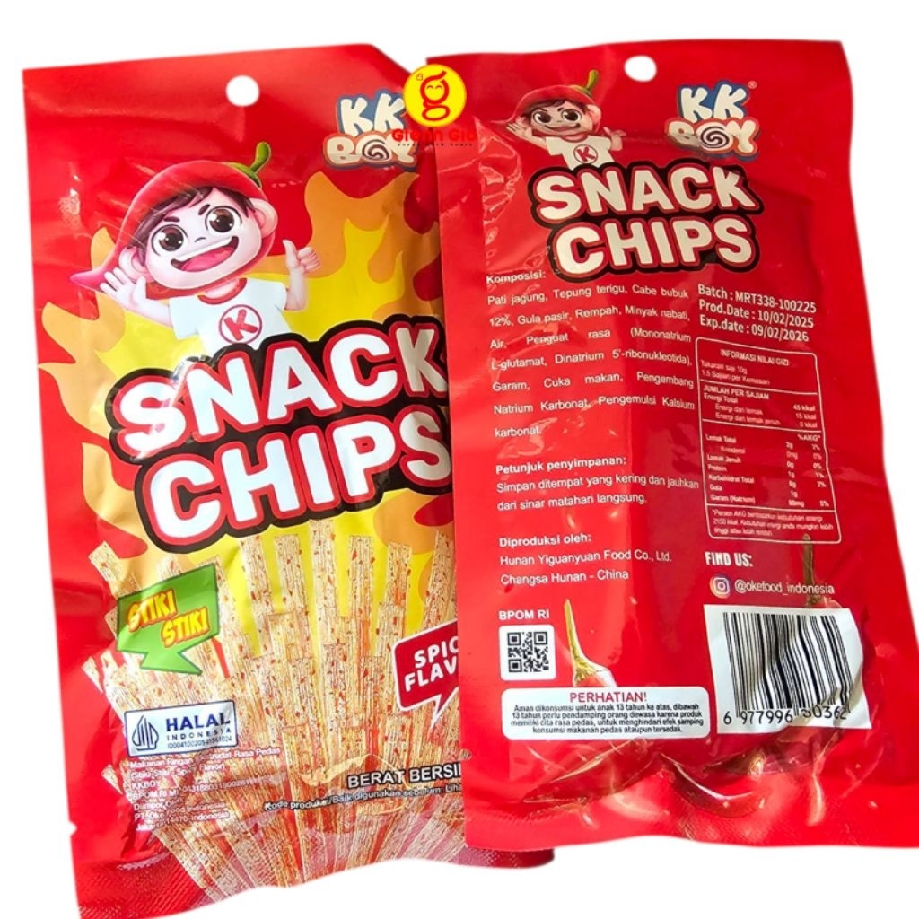 

Snack Chips Stiki Stiki Pedas Spicy Flavor KK Boy Pak isi 20 pcs