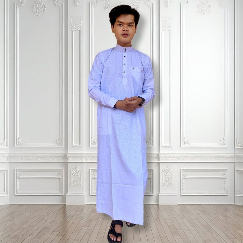 wq jubah pria putih sultan gamis pria dewasa jubah saudi lengan panjang motif ilalang terbaru