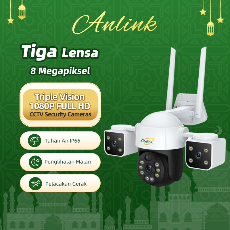 CCTV Outdoor 3 Lensa WiFi 1080P 1 Kamera = 3 CCTV Pantau Rumah Toko Gudang Malam Jelas Tahan Hujan