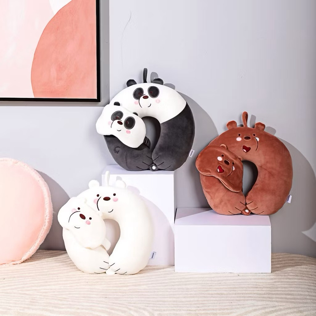 MINISO Bantal Leher Travel Masker Mata Tidur We bare Bears Bantal Leher Dewasa Bantal Leher dan Penu