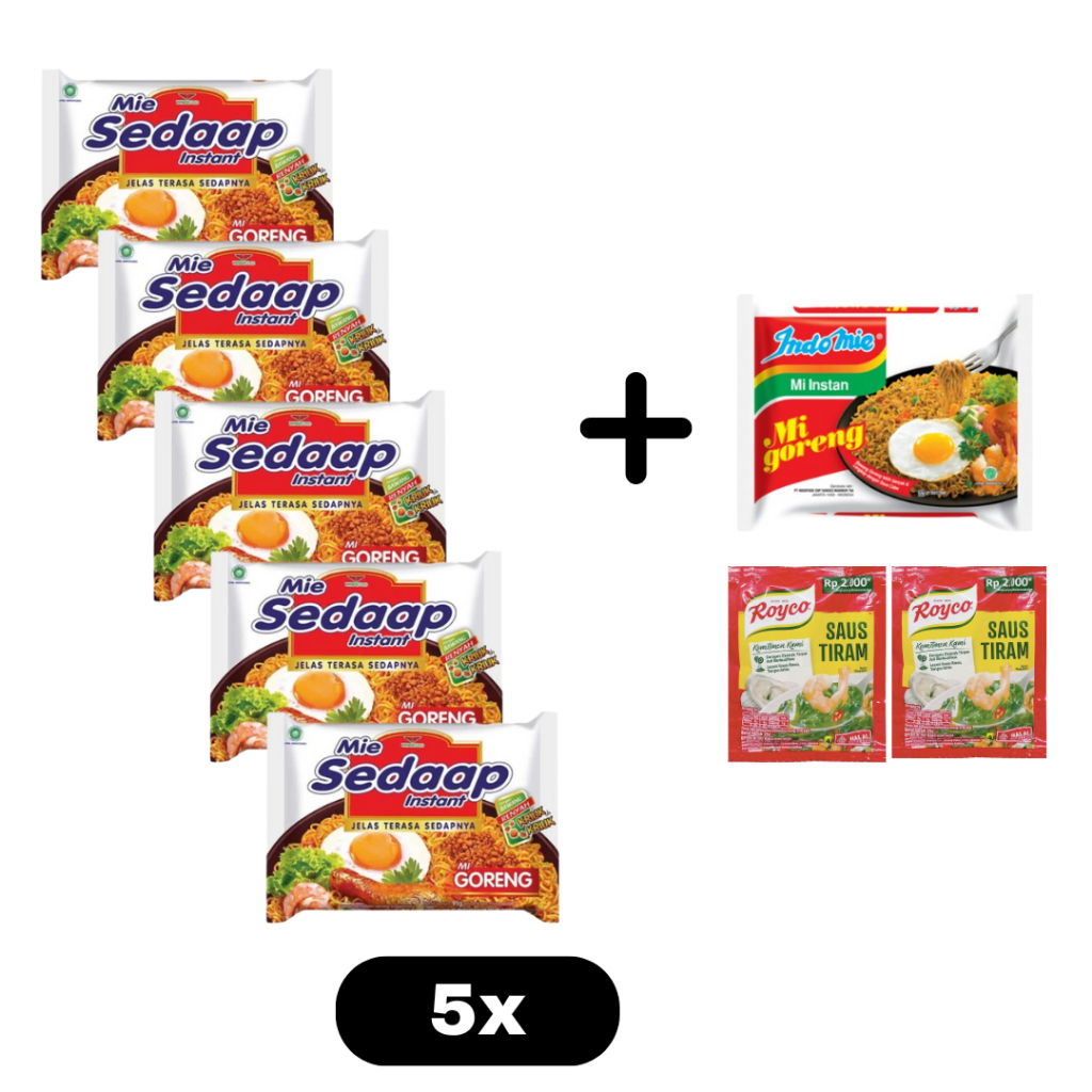 

5 Pcs Sedaap Goreng Gratis 1 PCS Indomie Goreng + 2PCS Royco Saus Tiram