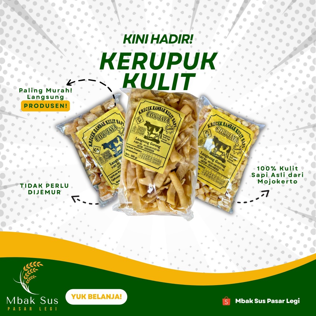 

PRODUSEN! Krecek Rambak Kulit Sapi Kerupuk Opak Kulit Sapi Tanpa Jemur Cow Jaya Siap Goreng 250 gram, 500 gram, Kotak, Stik Asli Mojokerto