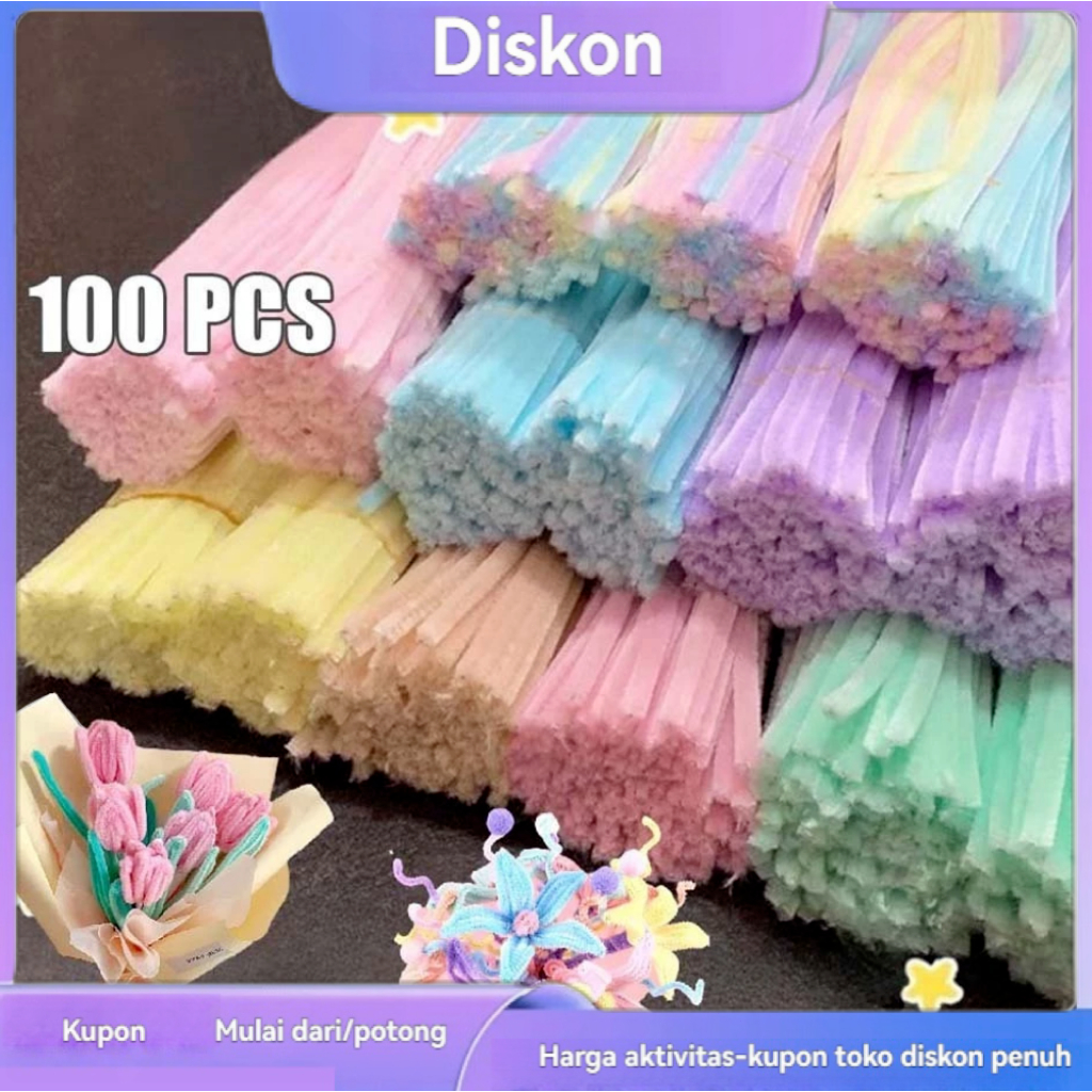 READY✅ Grosir 100Pcs/30Cm Kawat Bulu Mercy Pastel Mix Kawat Bulu Mainan Anak Craft Diy Kerajinan Tan