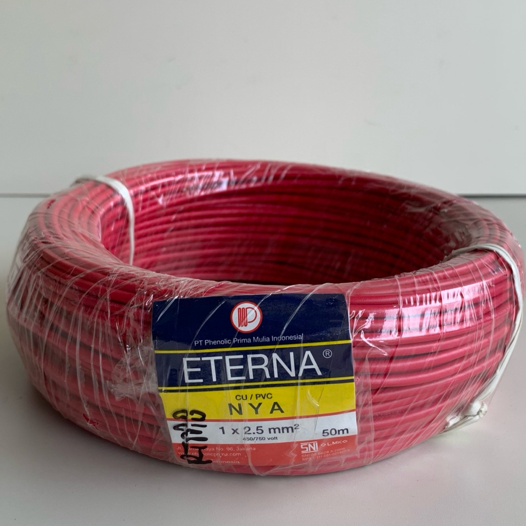KABEL LISTRIK TUNGGAL ETERNA NYA 1x2.5 mm2 50m Merah & KABEL LISTRIK TUNGGAL ETERNA NYA 1x2.5 mm2 50
