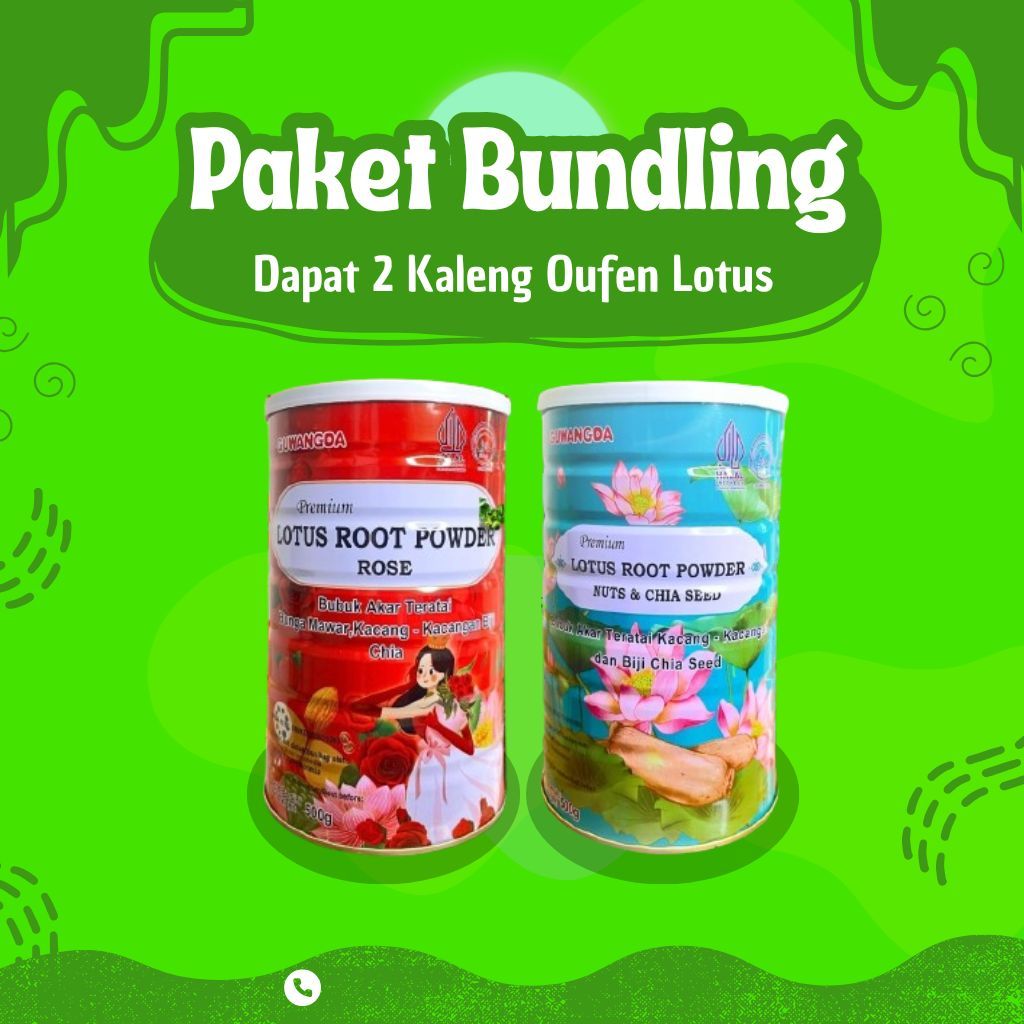 

Promo Paket Bundling 2 Kaleng - Oufen Lotus Root Powder Teratai Mawar & Almond