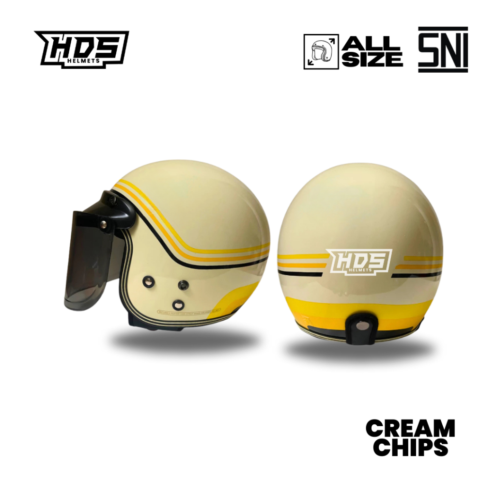Helm Bogo Dewasa Helm Retro Classic Vintage Motif Chips Cream - SNI