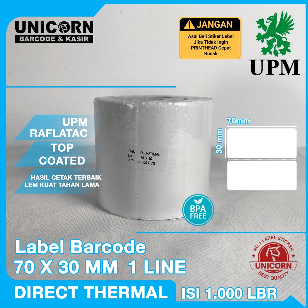 

Stiker Label Barcode Thermal - UK 70x30 mm / 70 x 30 mm / 70x30mm / 7X3 CM Sticker
