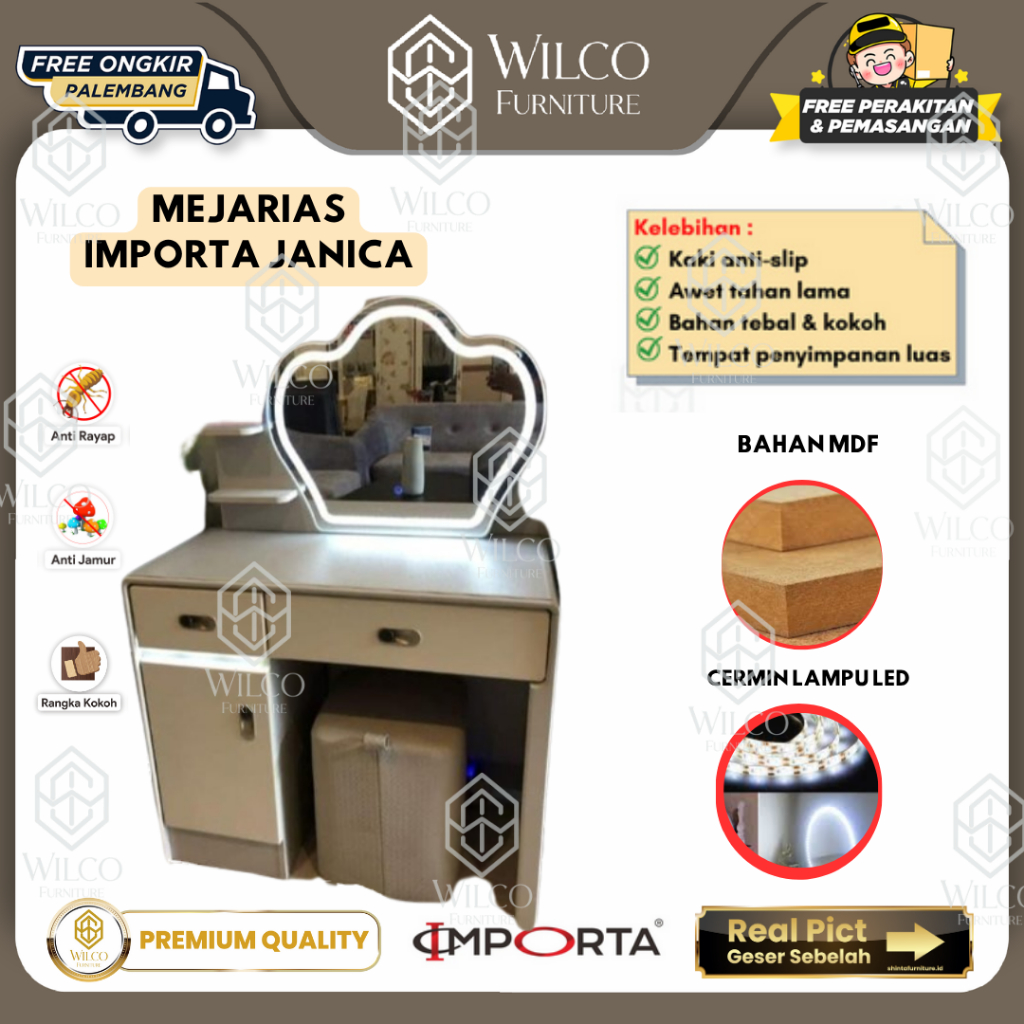 Meja Rias Importa  LED | Meja Hias Kaca Minimalis LED | Kaca Hias Importa Murah Palembang