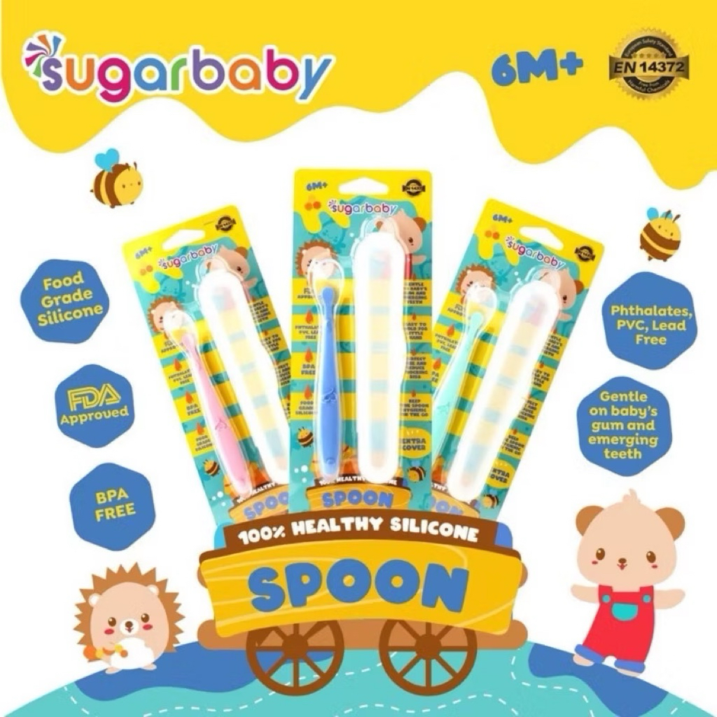 Sugar Baby Healthy Silicone Spoon with Cover Case || Sugarbaby Spoon with Case || Sendok Makan Bayi