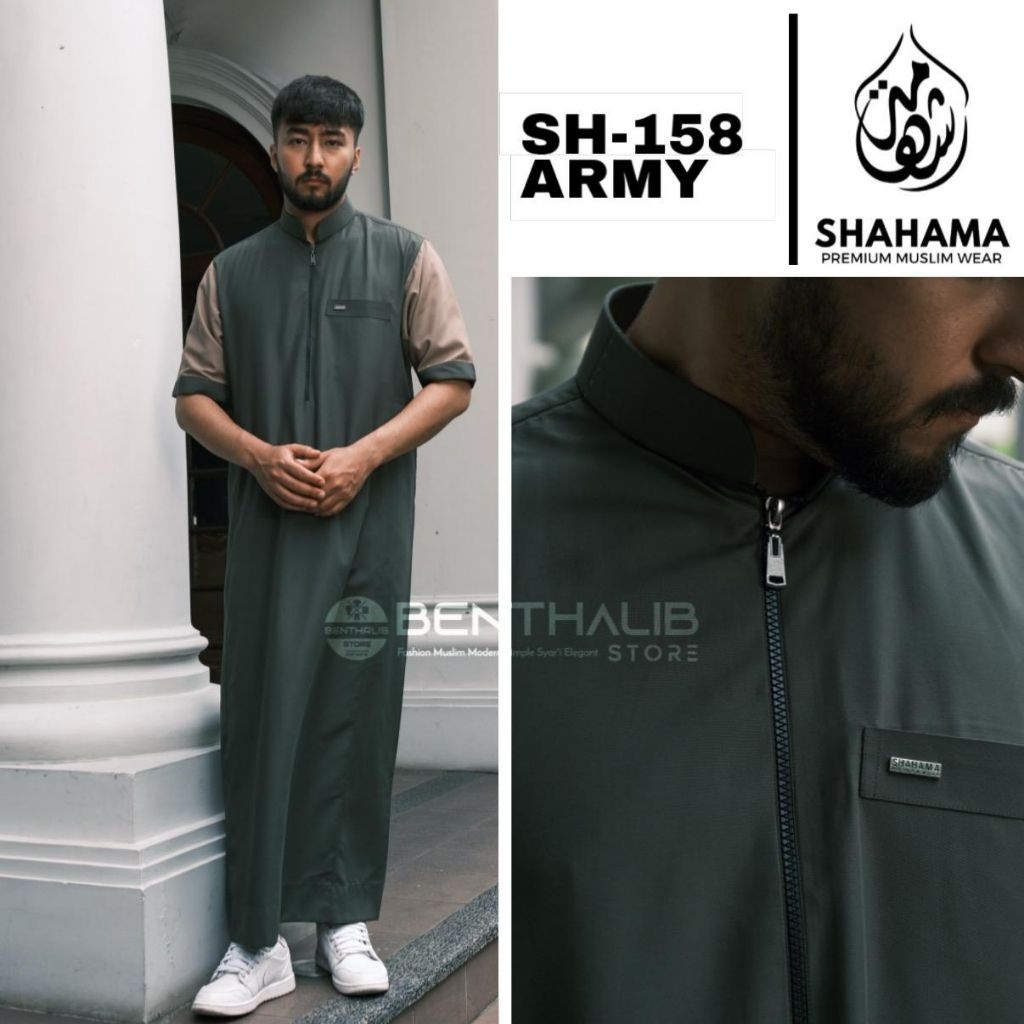 Thobe Shahama SH-158 Army Exclusive Baju Gamis Jubah Pria Dewasa Lengan Pendek