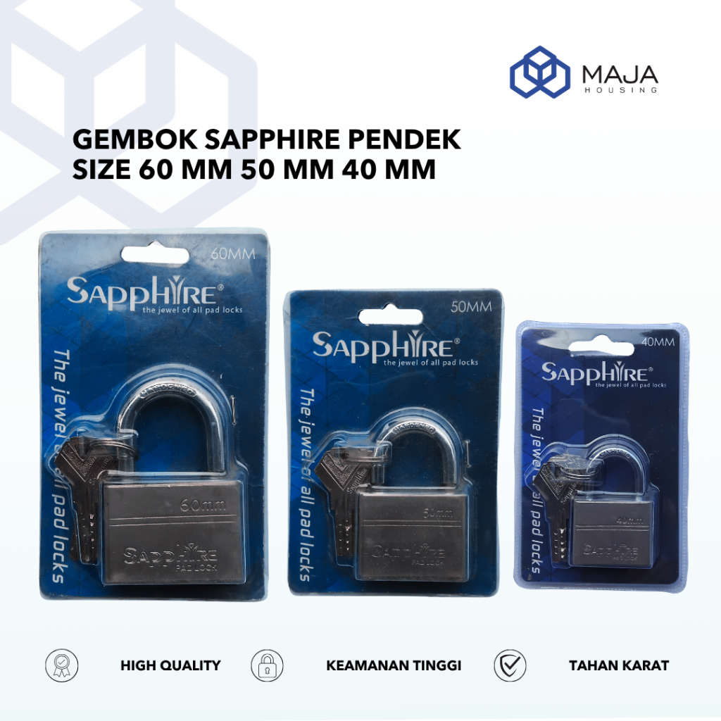 Sapphire Gembok Pendek 40 mm 50 mm 60 mm | Gembok Kuat 40 50 60mm  | Gembok Pagar Rumah Kuat Berkual