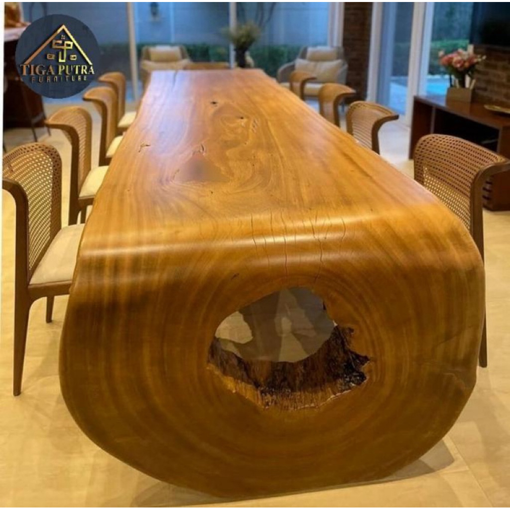 meja suar meja makan kayu trembesi solid kaki meja utuh dari 1 pohon -meja saja