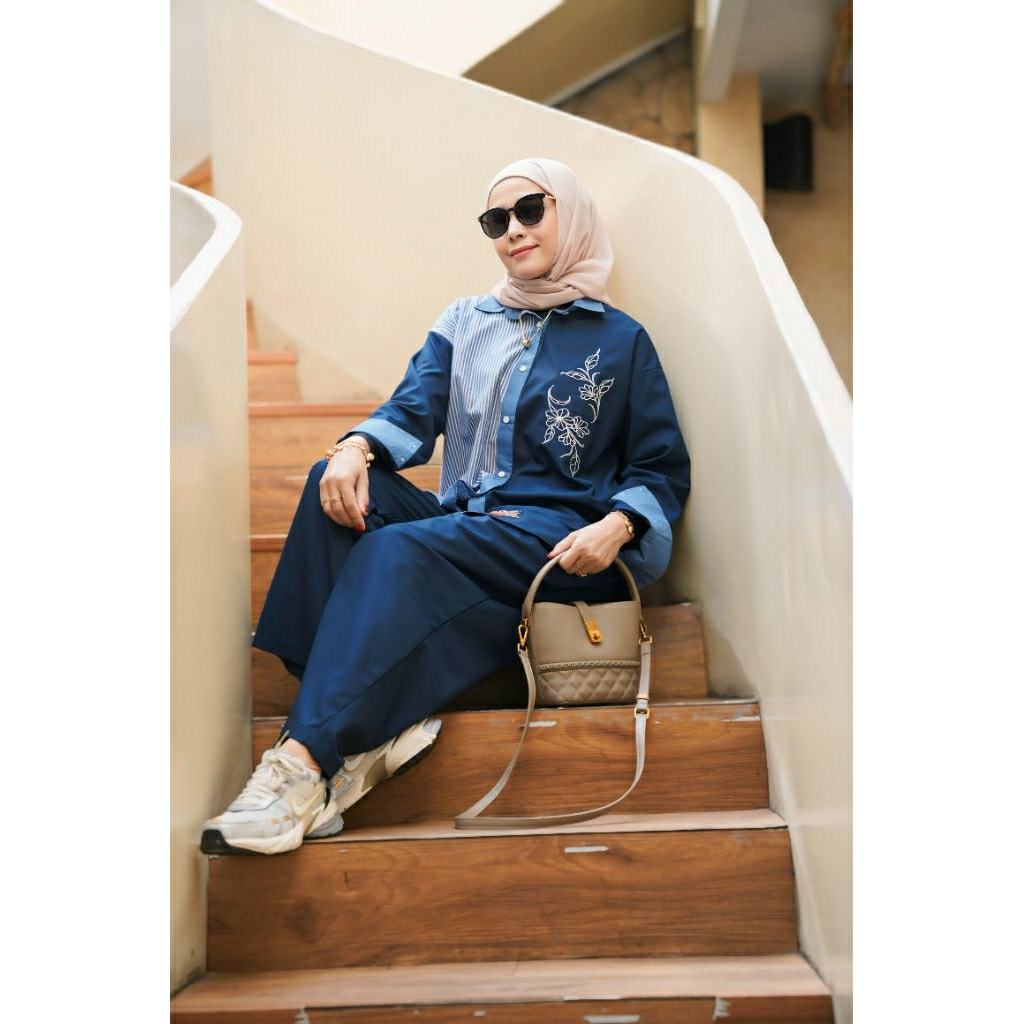 Set kulot one set kemeja jeans premium Jeans Artikel blue denim