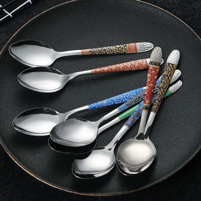 Sendok Motif Batik Stainless / Sendok Makan Stainless Steel 12 PCS Bahan Tebal - WARNA MERAH