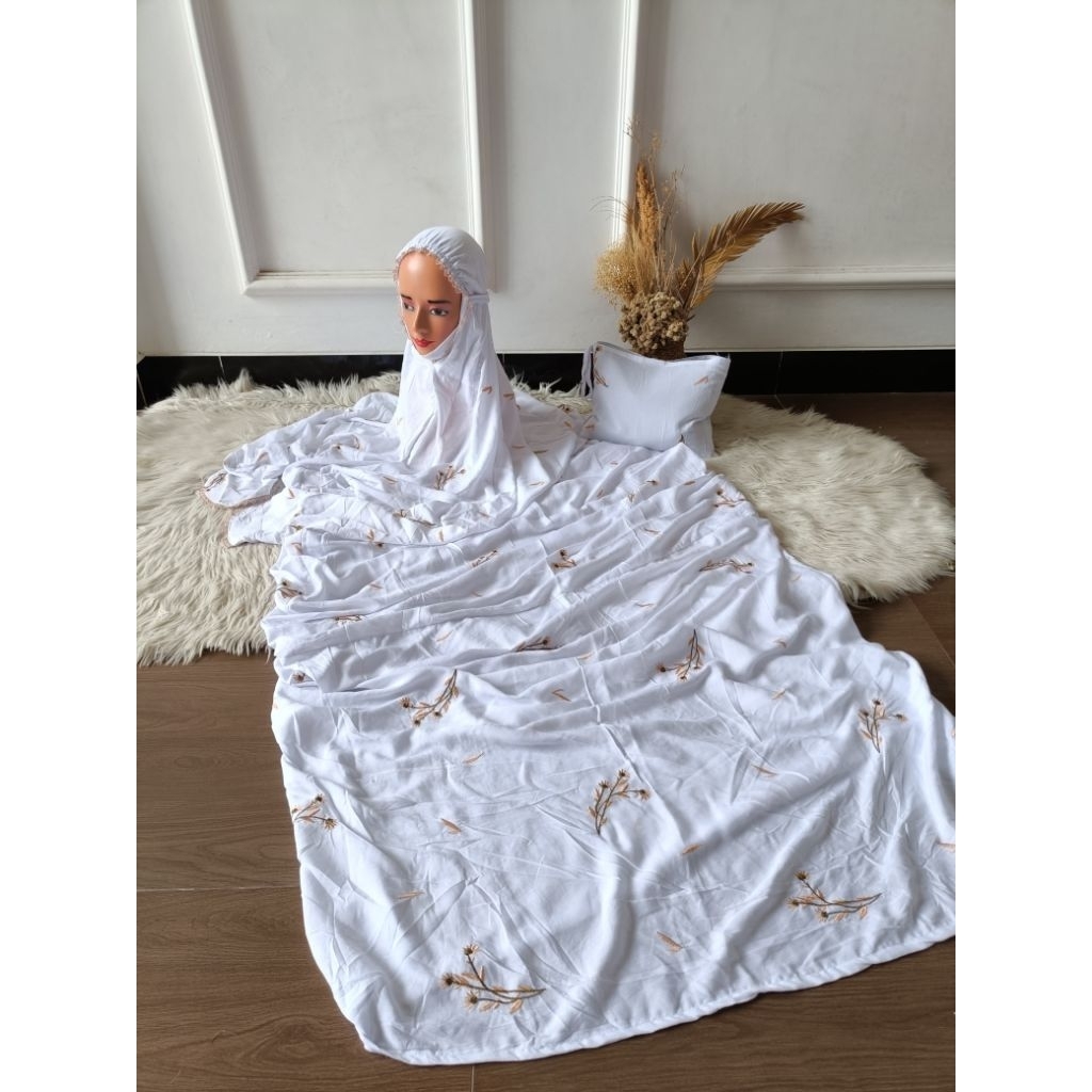 MUKENA TERUSAN BAHAN RAYON PREMIUM BORDIR BUNGA TABUR