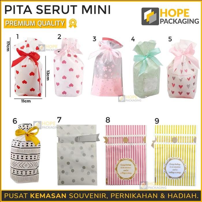 

[Harga / 5 Pcs] Kemasan Packing Serut Mini / Pouch Serut Souvenir Ulang Tahun / Plastik Souvenir Gift / Plastik Kue Kering