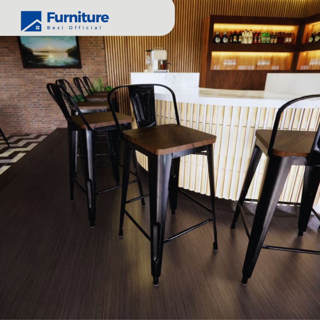 Kursi bar kayu tinggi / Kursi kayu minimalis / Kursi minimalis / Kursi besi / Kursi cafe