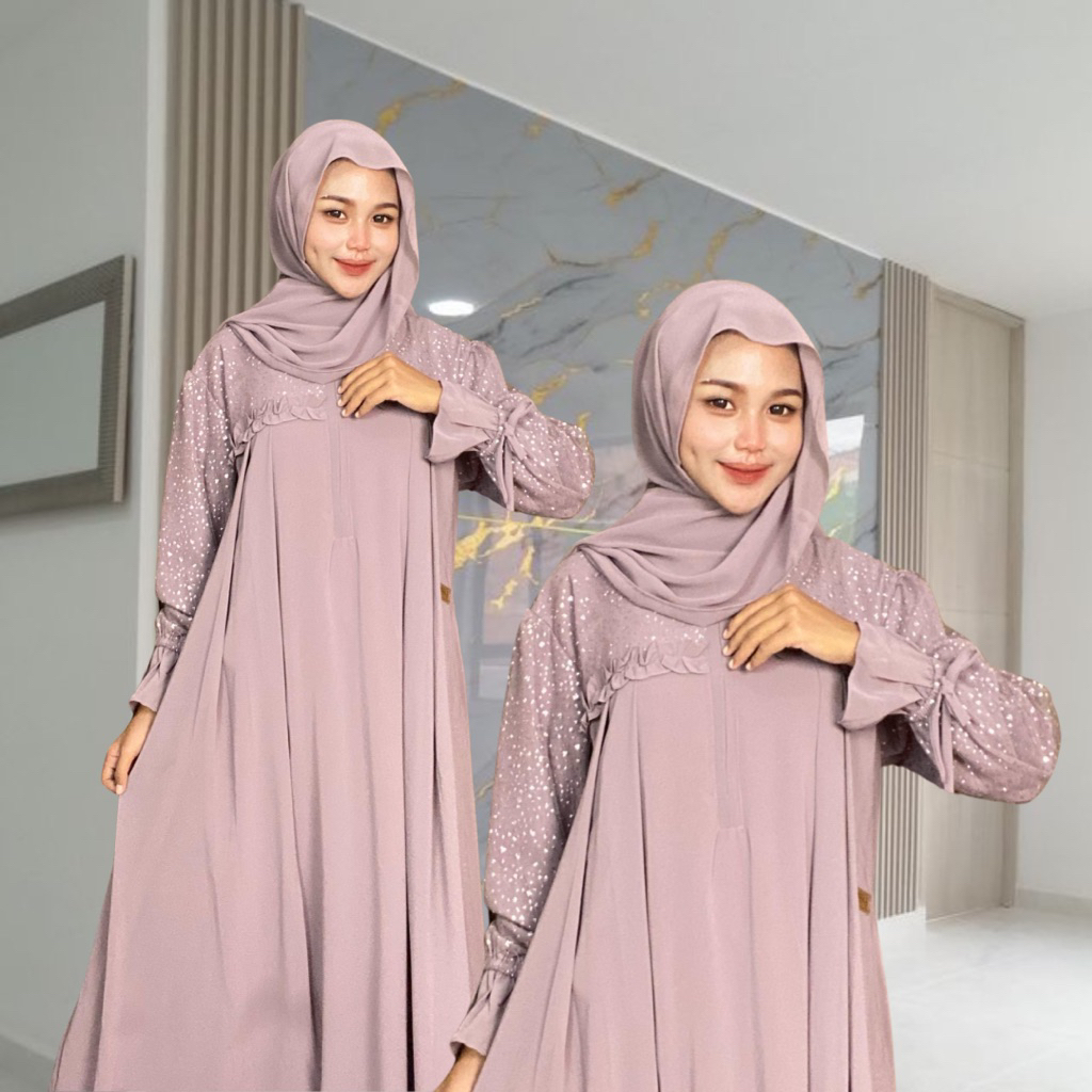 Arrikna - Zahra Set Abaya Pashmina Motif Polos Bahan Ceruty Armany Kombinasi