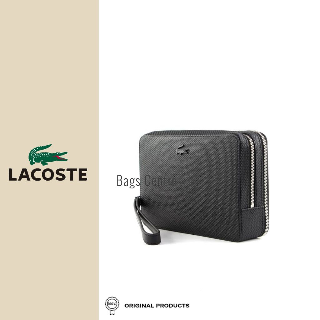 LACOSTE Men's Clutch Leather Chantaco Pique Zip Pouch
