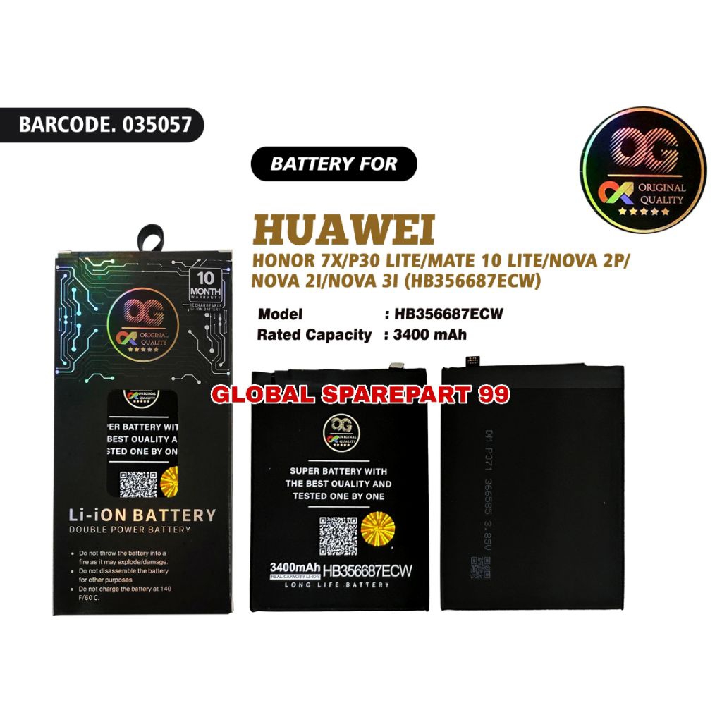 BATERAI OG SUPER (HB356687ECW) HUAWEI HONOR 7X / HUAWEI P30 LITE / HUAWEI MATE 10 LITE / HUAWEI NOVA