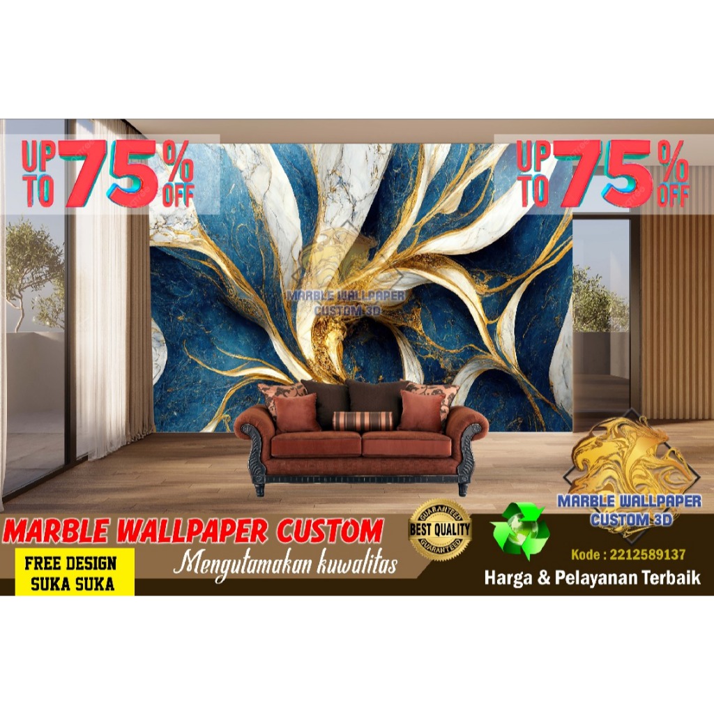 Wallpaper Custom 3D Tema Marmer | Wallpaper Dining Room Marmer | Wallpaper Ruang Makan Marmer | Wall