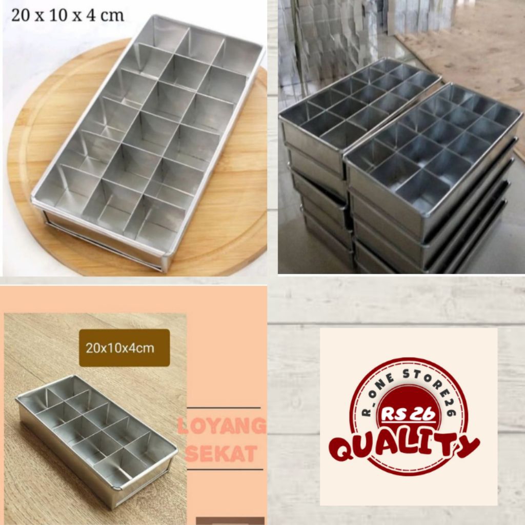 Loyang sekat persegi panjang/Loyang sekat brownies/Loyang sekat ukuran 20x10x4 lubang 10 dan 18