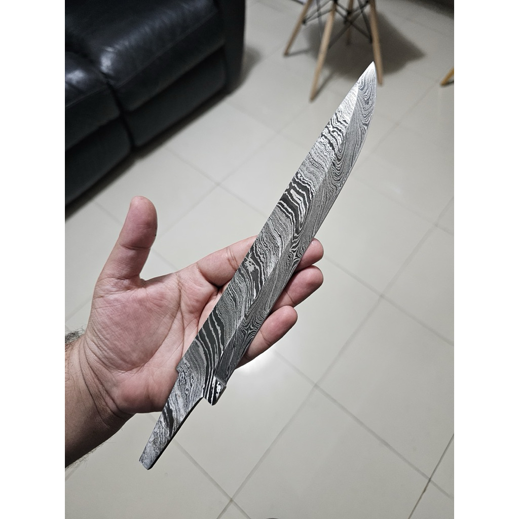 Ready Stock - 30cm Pisau bleng Import Damascus tempa Asli  | Pisau Handmade Damascus Blank Blade - P