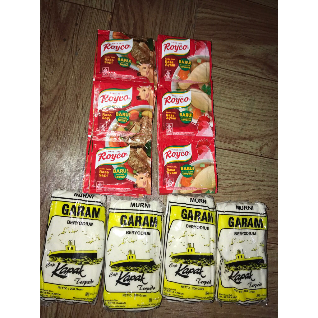 

(12pcs Royco 4 pcs 200gram garam halus) PAKET HEMAT ROYCO DAN GARAM HALUS 12 pcs Royco ayam sapi dan 4pcs garam halus kemasan 200gram