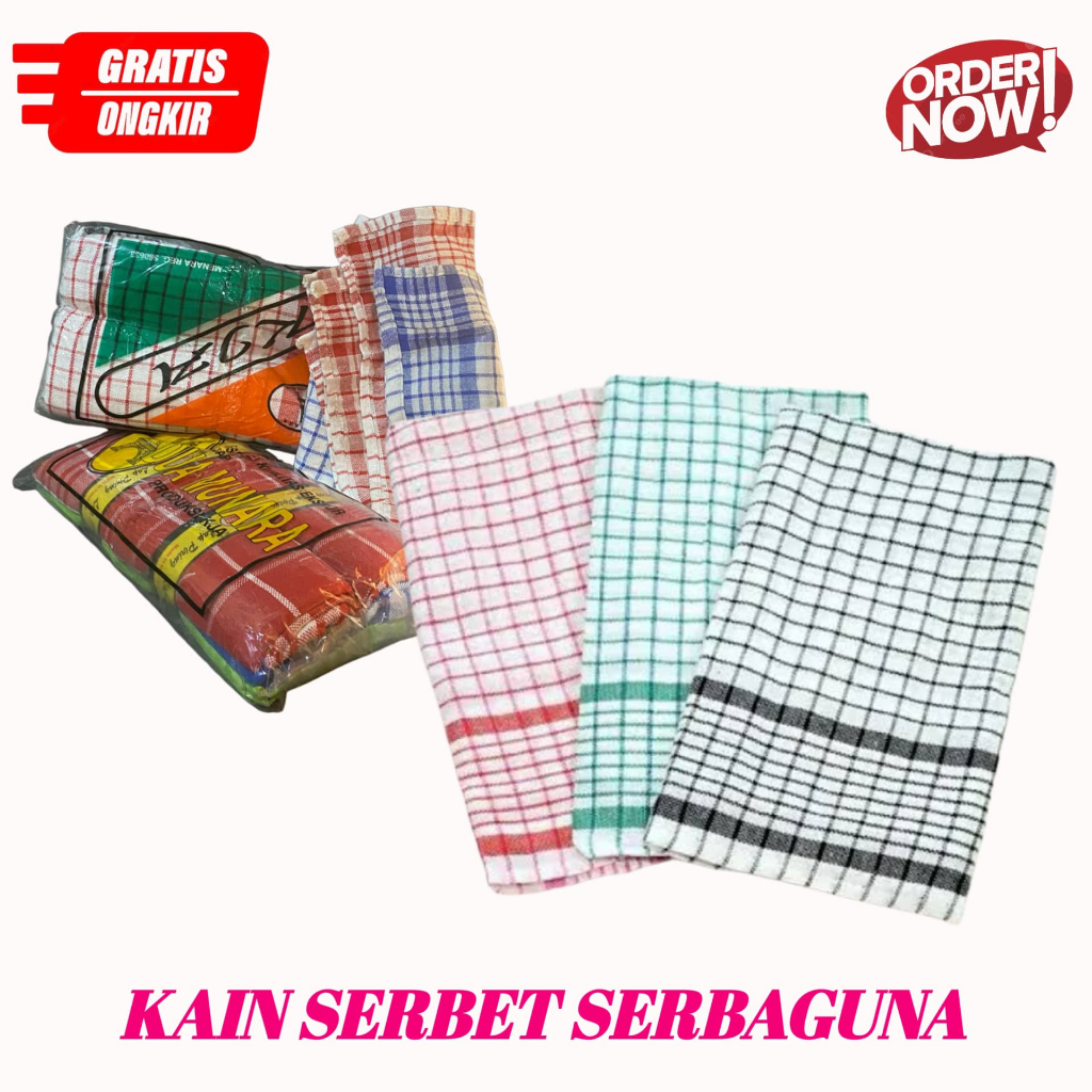 PAKET HEMAT 6PCS Serbet Lap Piring Kotak - Serbet Dapur Serbaguna - Kain Gombal Katun Murah Jumbo Te