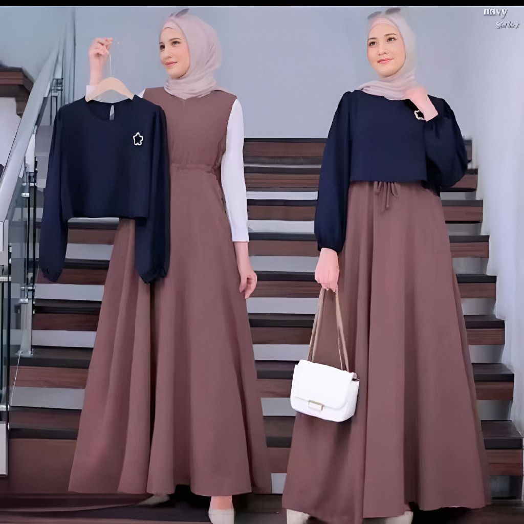 Gamis wanita ONE SET INNER +OTHER dilengkapi atasan terpisah pakaian muslim wanita dengan model terb
