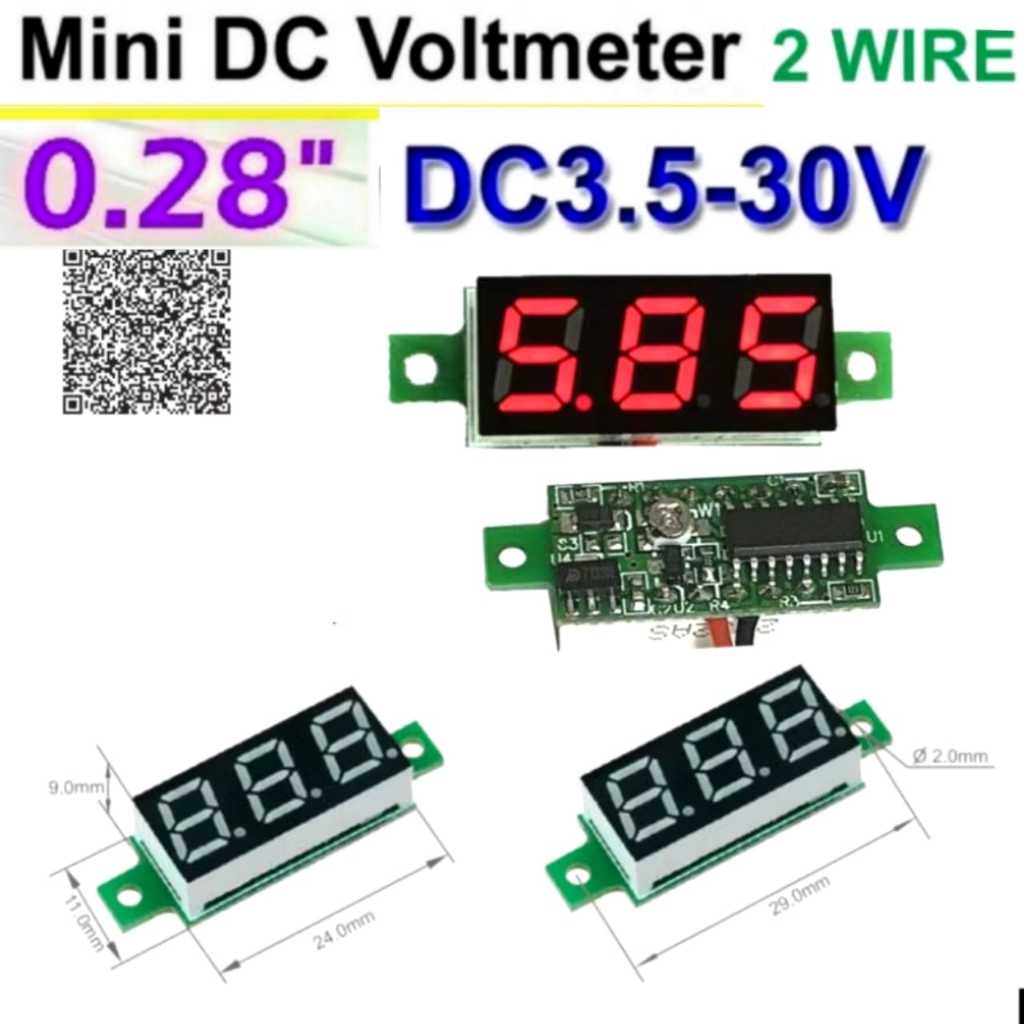 Mini Digital Voltmeter 0.28" 2 Kabel 3.5-30V DC