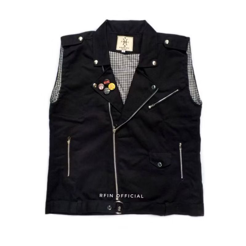 WORTHMEAN ROMPI DOUBLE KERAH BLACK VEST COLLAR PUNK DENIM JAKET PRIA JAKET DAN MANTEL JAKET MOTOR JA